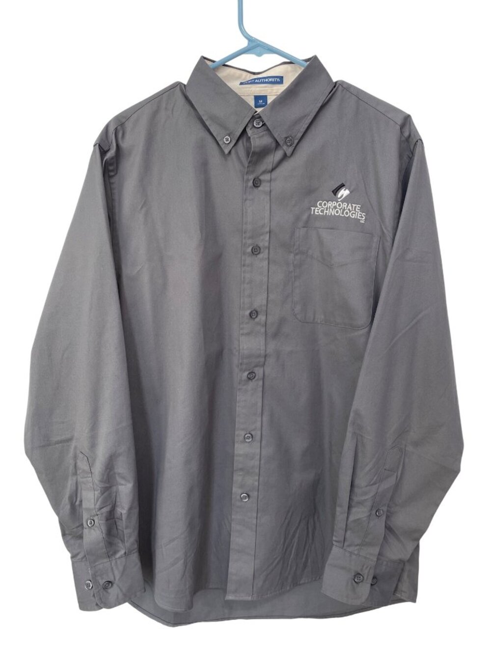 Port Authority Shirt Medium Button Front Long Sleeve Corporate Technologies Gray